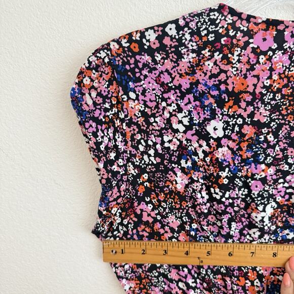 Maje Rayemi Midi Dress Size 36 Noir Rose Floral Print Asymmetric Girly Summer - Picture 15 of 16